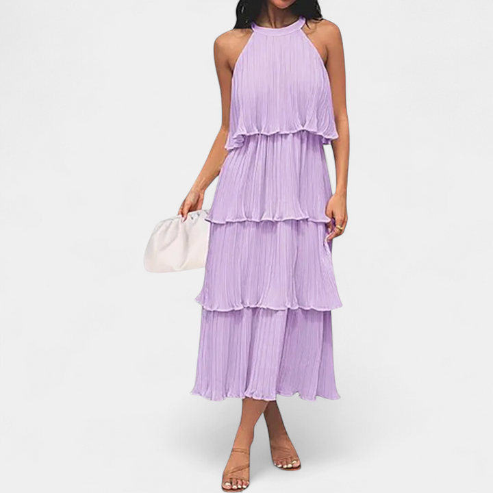 CELESTINE | Halter Neck Ruffle Tiered Midi Dress