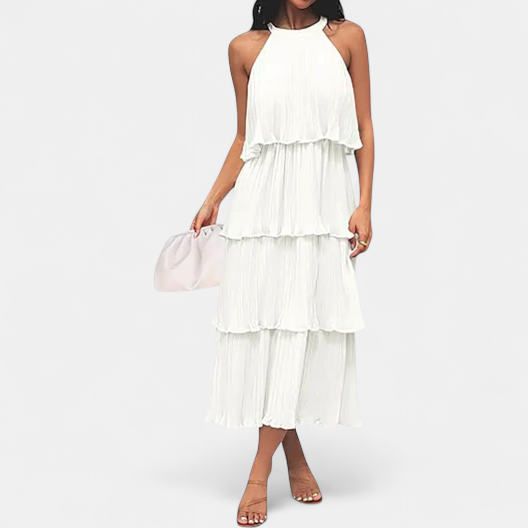 CELESTINE | Halter Neck Ruffle Tiered Midi Dress