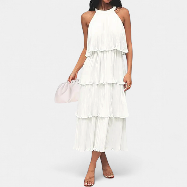 CELESTINE | Halter Neck Ruffle Tiered Midi Dress