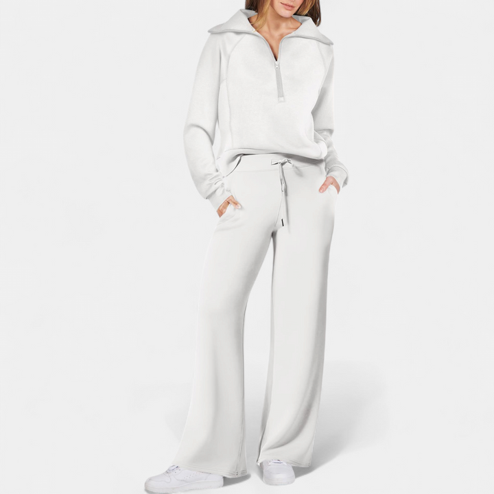 UDAY - Comfy Half Zip Sweatshirt and Wide Leg Pants Set