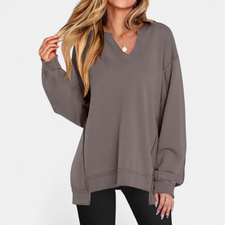 LOREN - Women's Oversized V-Neck Sweatshirt Tunic for Winter
