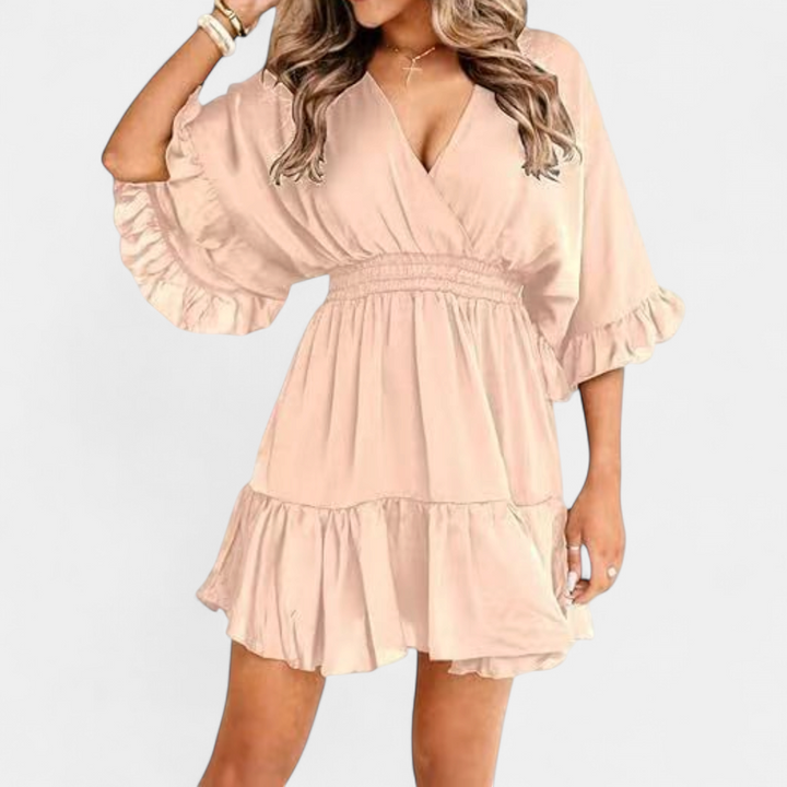 BRECKE | Flirty V-Neck Ruffle Mini Dress
