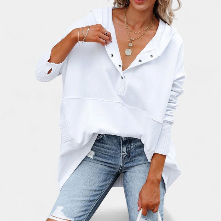 SORAYA - Comfy Oversized Hoodie V-Neck Long Sleeve Sweatshirt