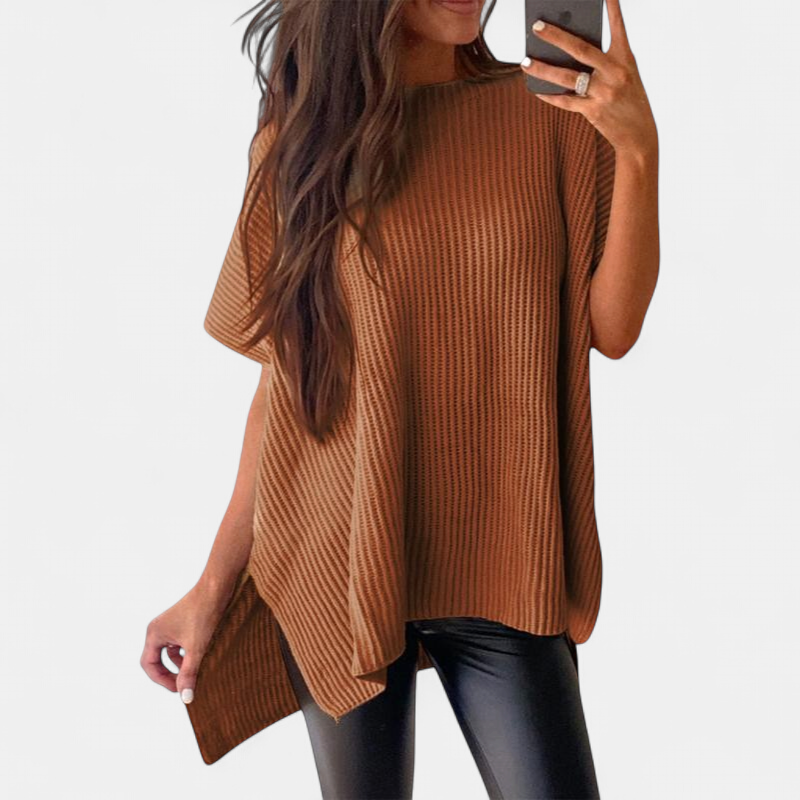 JANINE - Women Quarter Zip Rib Knit Pullover Sweater