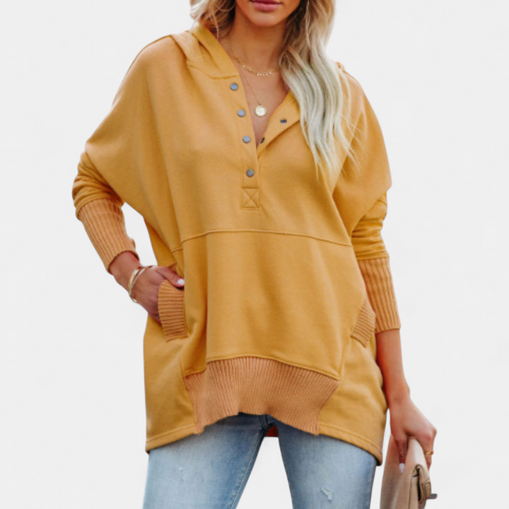 SORAYA - Comfy Oversized Hoodie V-Neck Long Sleeve Sweatshirt
