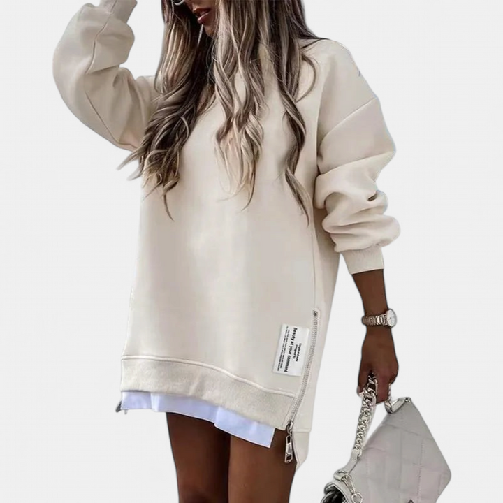 MELISA | Casual Drop Shoulder Zipper Slit Sweatshirt Dress