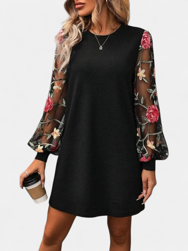 FLORA - Floral Embroidery Bishop Sleeve Dress for Parties & Weddings
