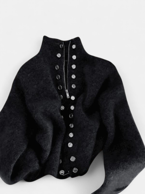 MILANA - Stylish Knitted High Neck Cardigan with Faux Button Accents
