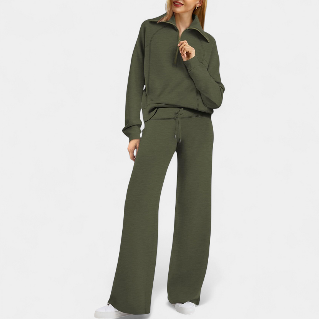 UDAY - Comfy Half Zip Sweatshirt and Wide Leg Pants Set
