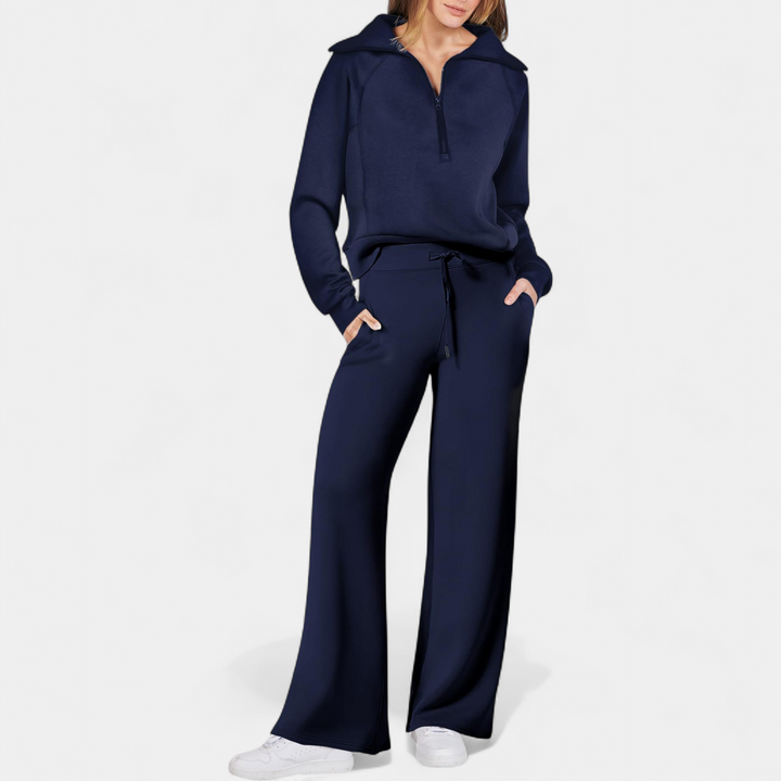 UDAY - Comfy Half Zip Sweatshirt and Wide Leg Pants Set