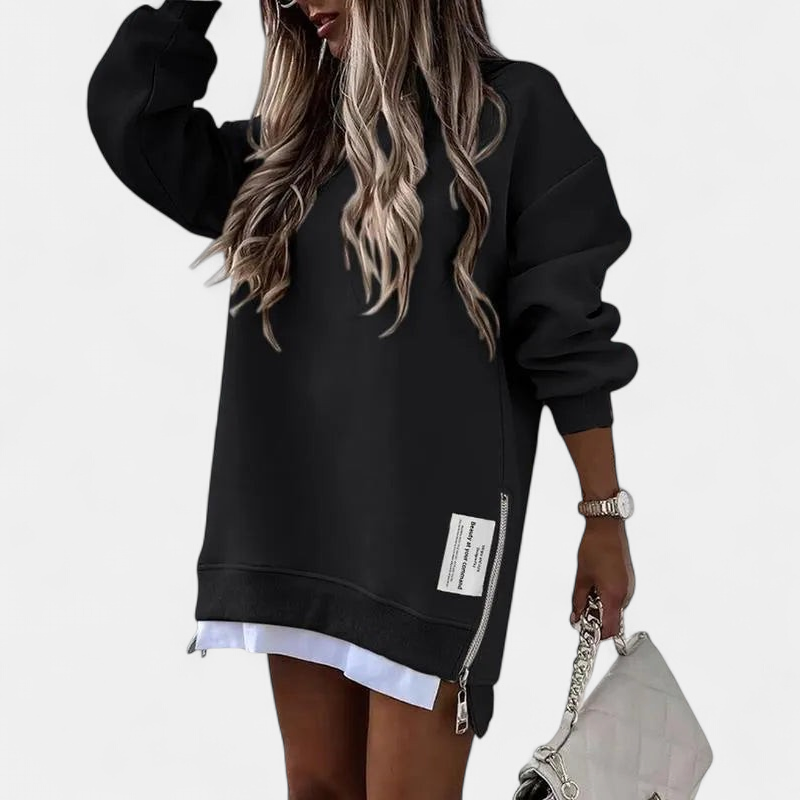 MELISA | Casual Drop Shoulder Zipper Slit Sweatshirt Dress