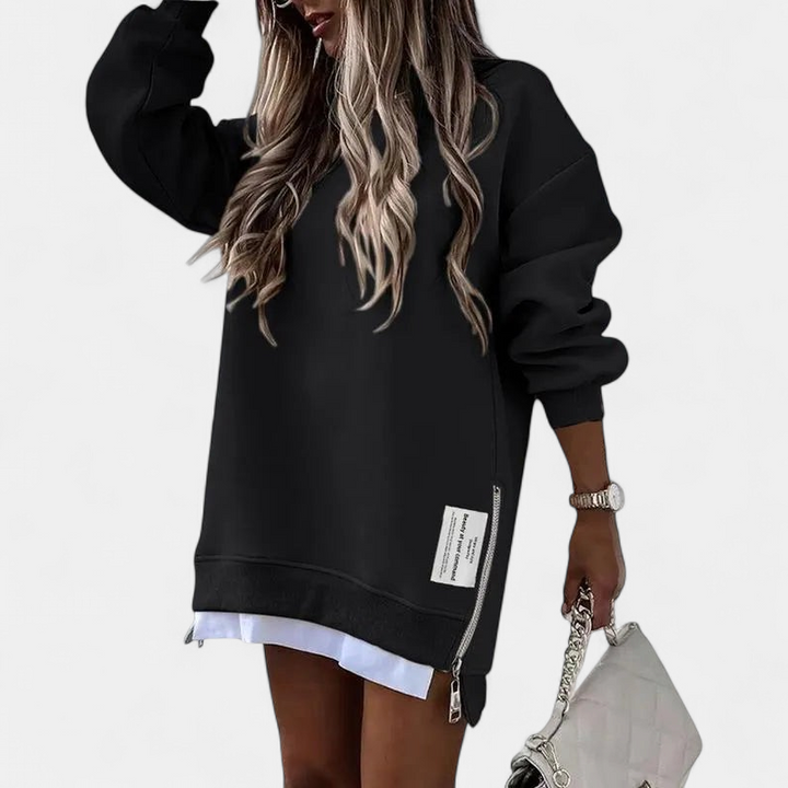 MELISA | Casual Drop Shoulder Zipper Slit Sweatshirt Dress
