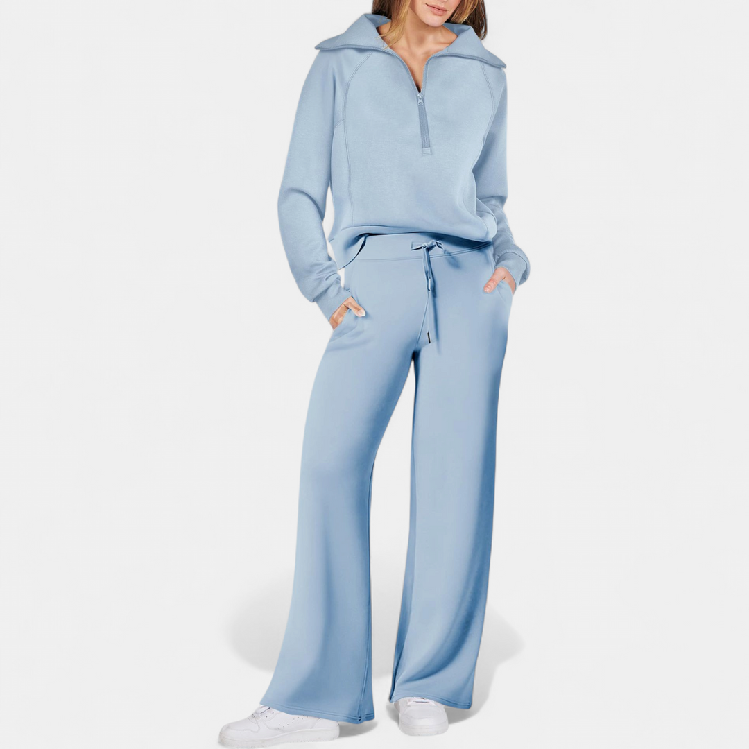 UDAY - Comfy Half Zip Sweatshirt and Wide Leg Pants Set