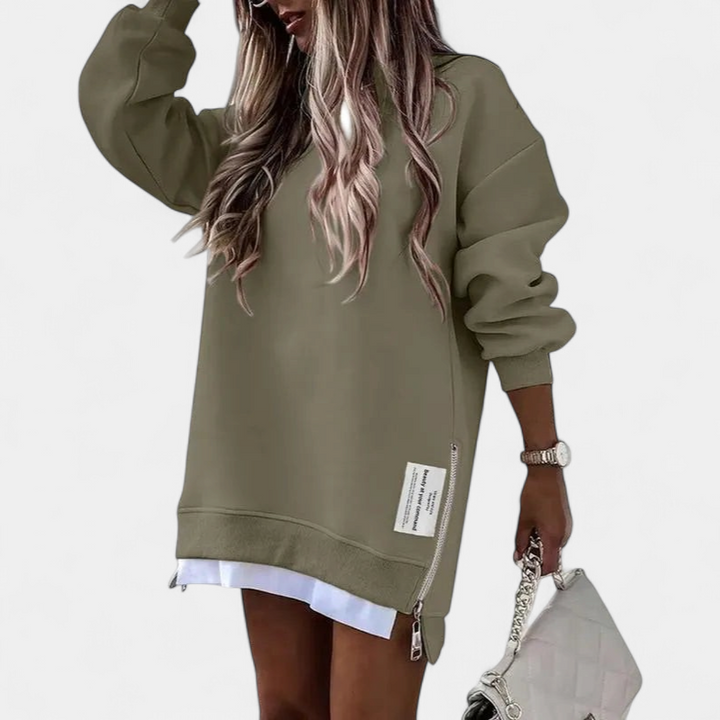 MELISA | Casual Drop Shoulder Zipper Slit Sweatshirt Dress