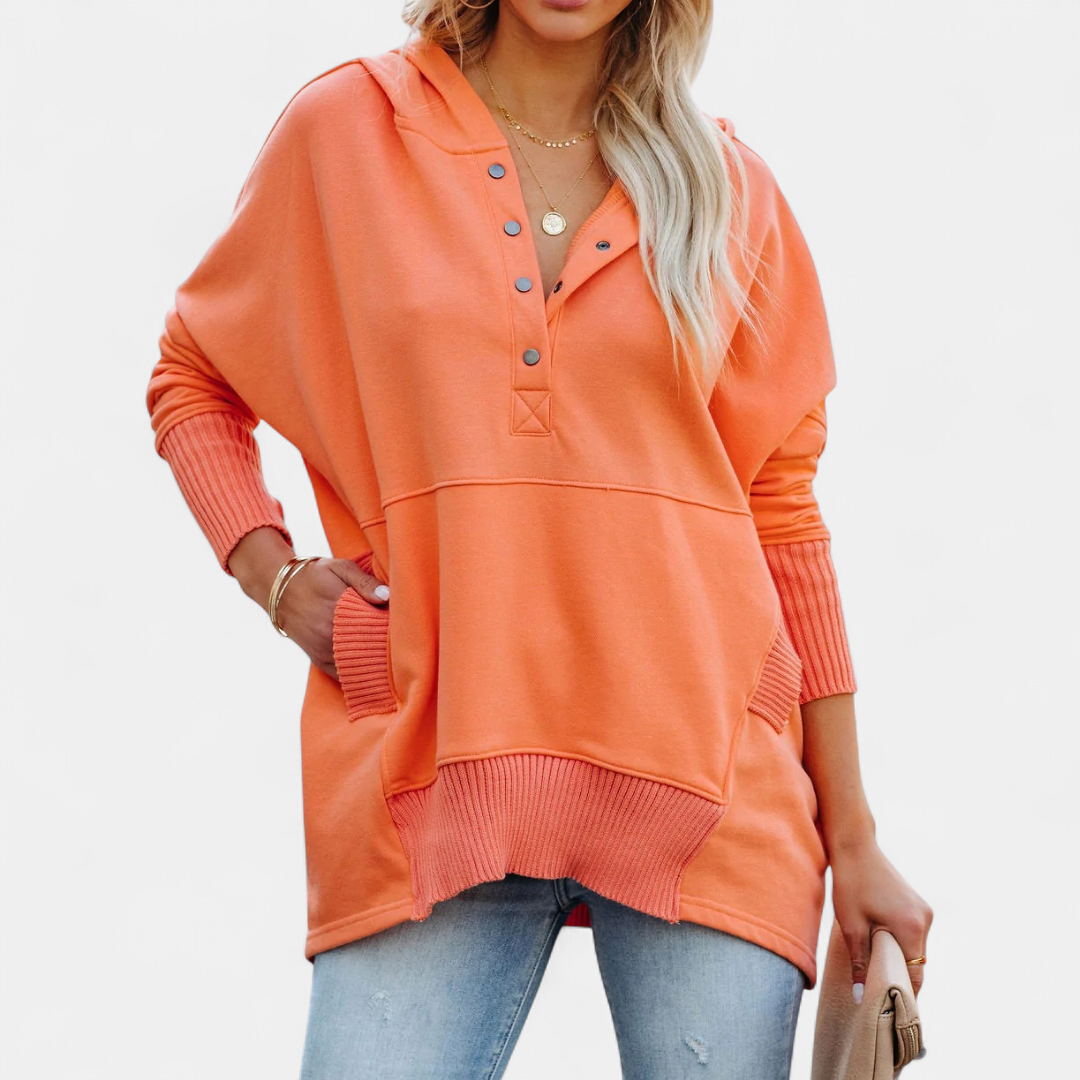 SORAYA - Comfy Oversized Hoodie V-Neck Long Sleeve Sweatshirt