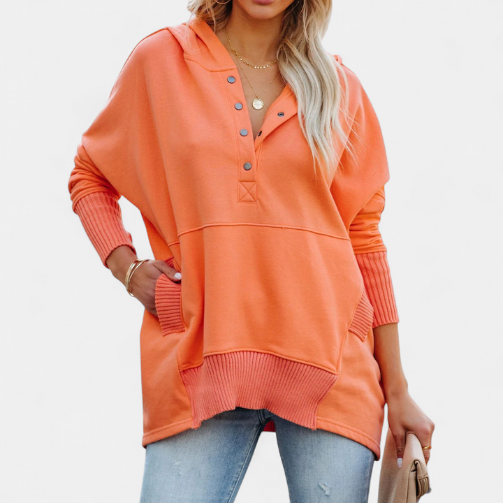 SORAYA - Comfy Oversized Hoodie V-Neck Long Sleeve Sweatshirt