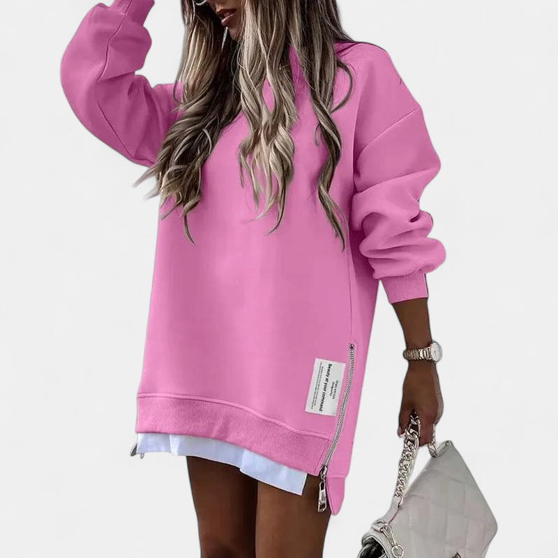 MELISA | Casual Drop Shoulder Zipper Slit Sweatshirt Dress