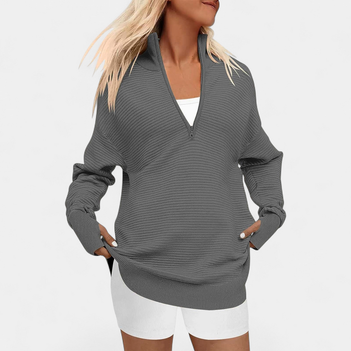 ENNA - Women Quarter Zip Rib Knit Pullover Sweater