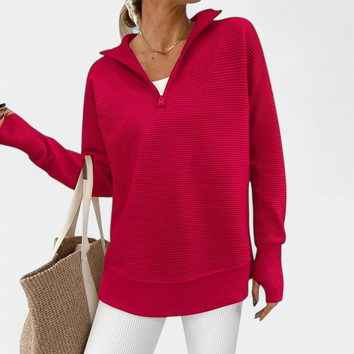 ENNA - Women Quarter Zip Rib Knit Pullover Sweater