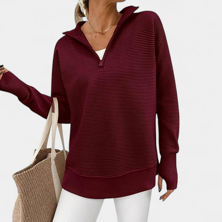 ENNA - Women Quarter Zip Rib Knit Pullover Sweater
