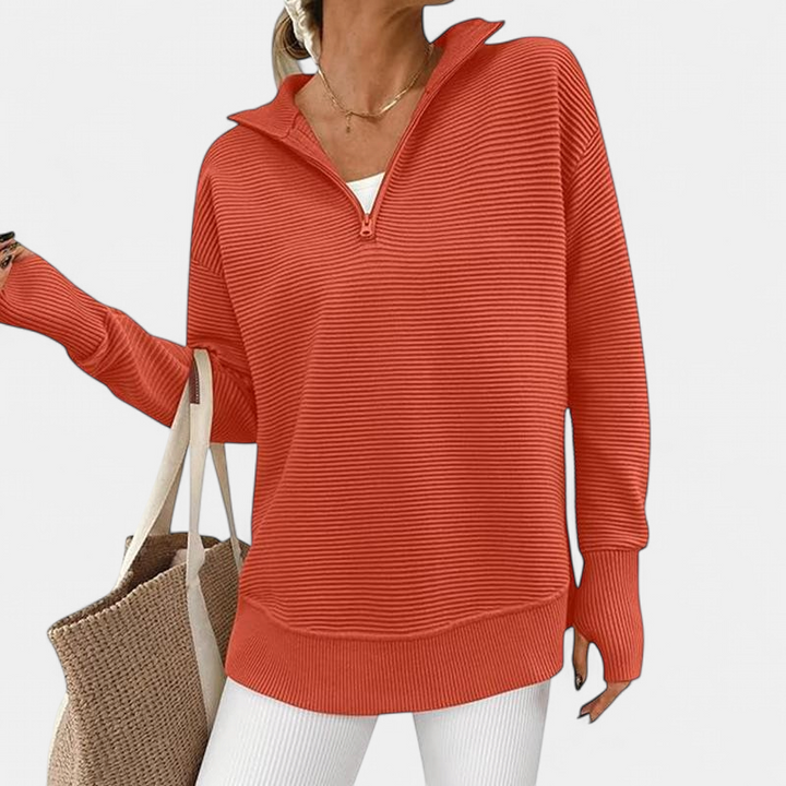 ENNA - Women Quarter Zip Rib Knit Pullover Sweater
