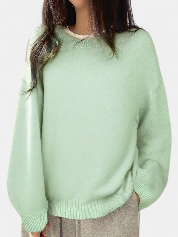 KIARA - Women's Drop Shoulder Split Hem Round Neck Sweater
