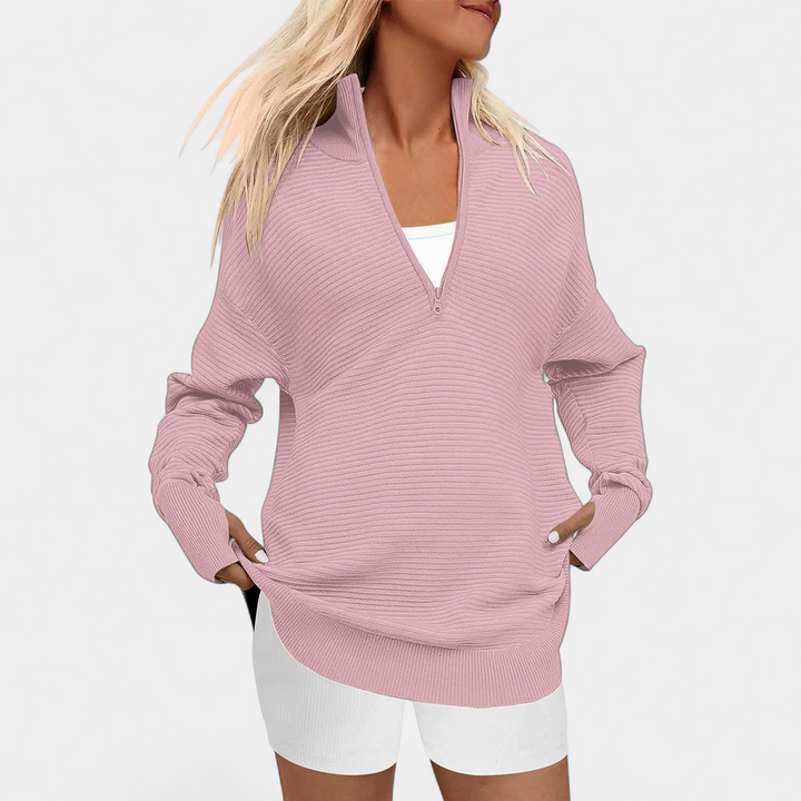 ENNA - Women Quarter Zip Rib Knit Pullover Sweater