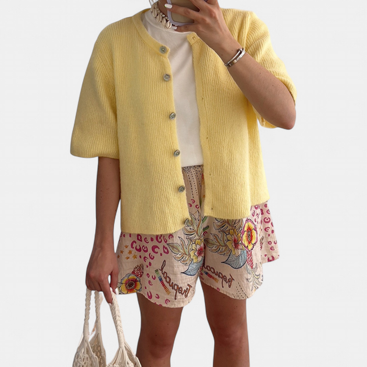 JOSIE | Soft Ribbed Button-Down Short Sleeve Cardigan