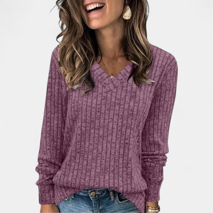 EVELYN - Women V Neck Oversized Lightweight Knit Sweater