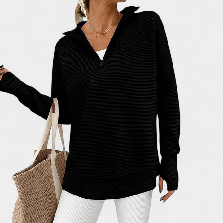 ENNA - Women Quarter Zip Rib Knit Pullover Sweater