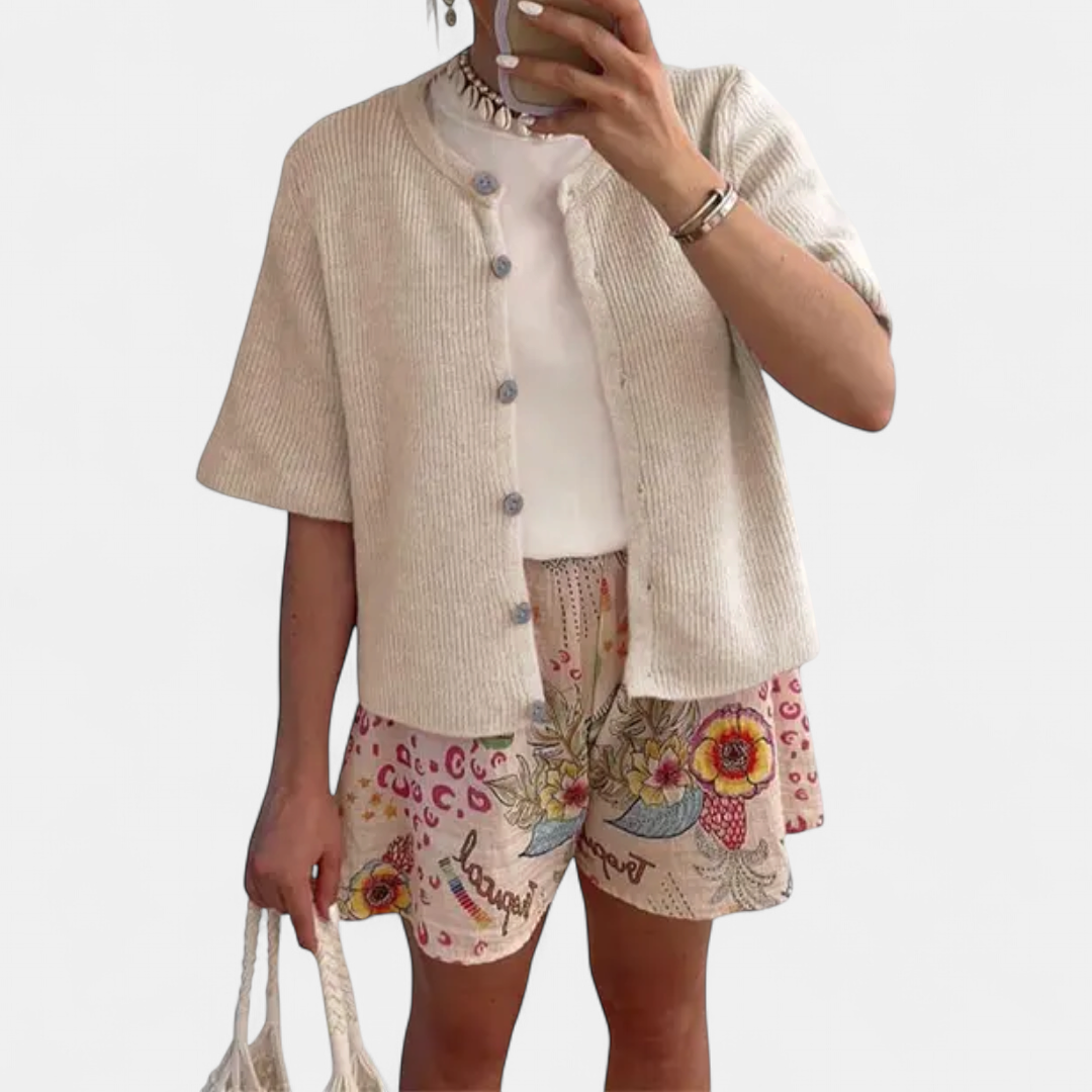 JOSIE | Soft Ribbed Button-Down Short Sleeve Cardigan