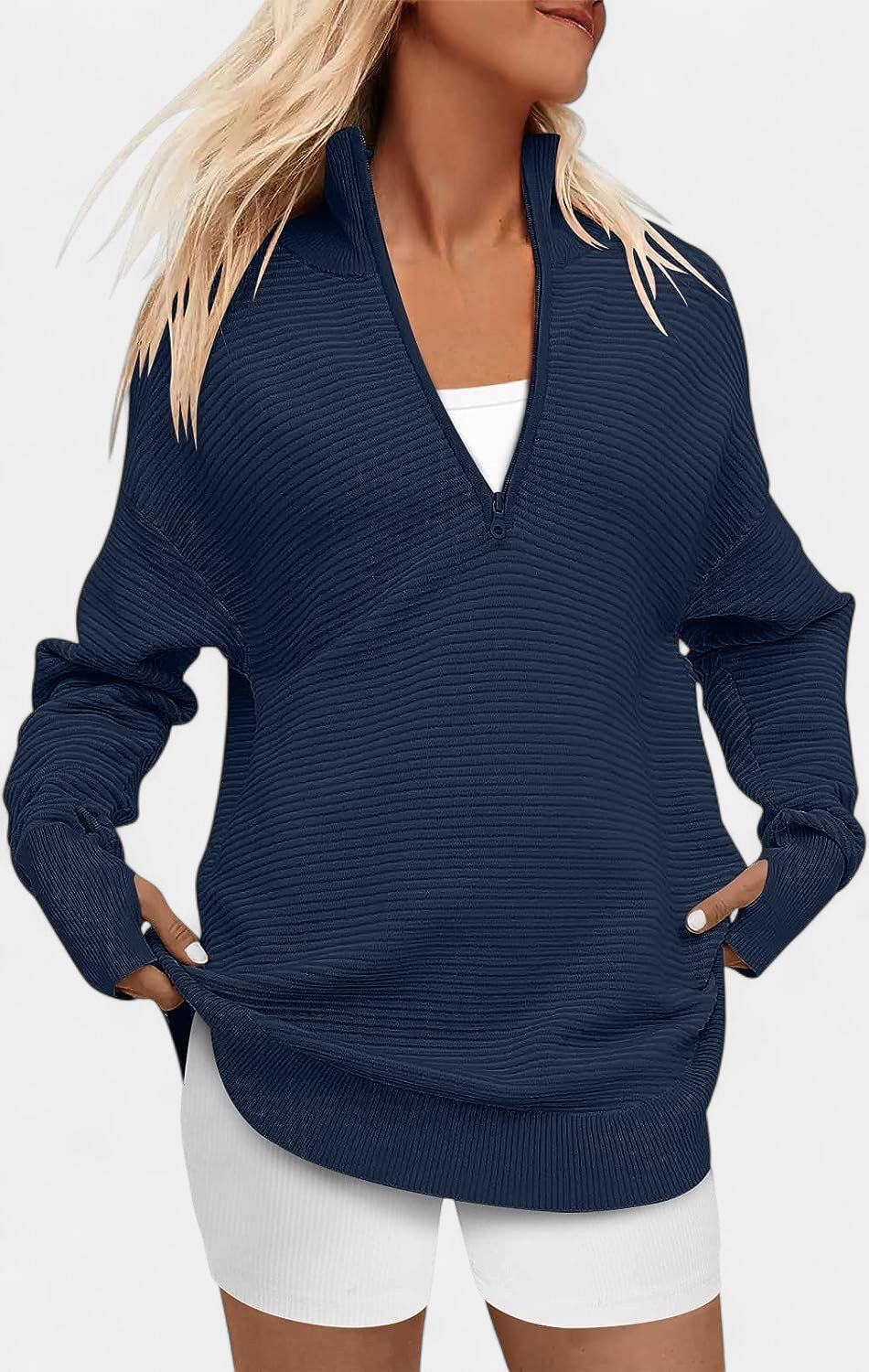 ENNA - Women Quarter Zip Rib Knit Pullover Sweater
