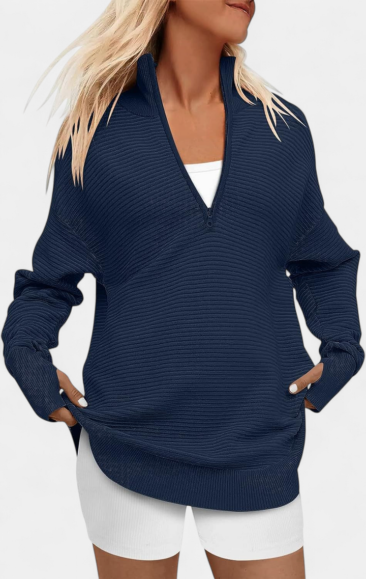 ENNA - Women Quarter Zip Rib Knit Pullover Sweater