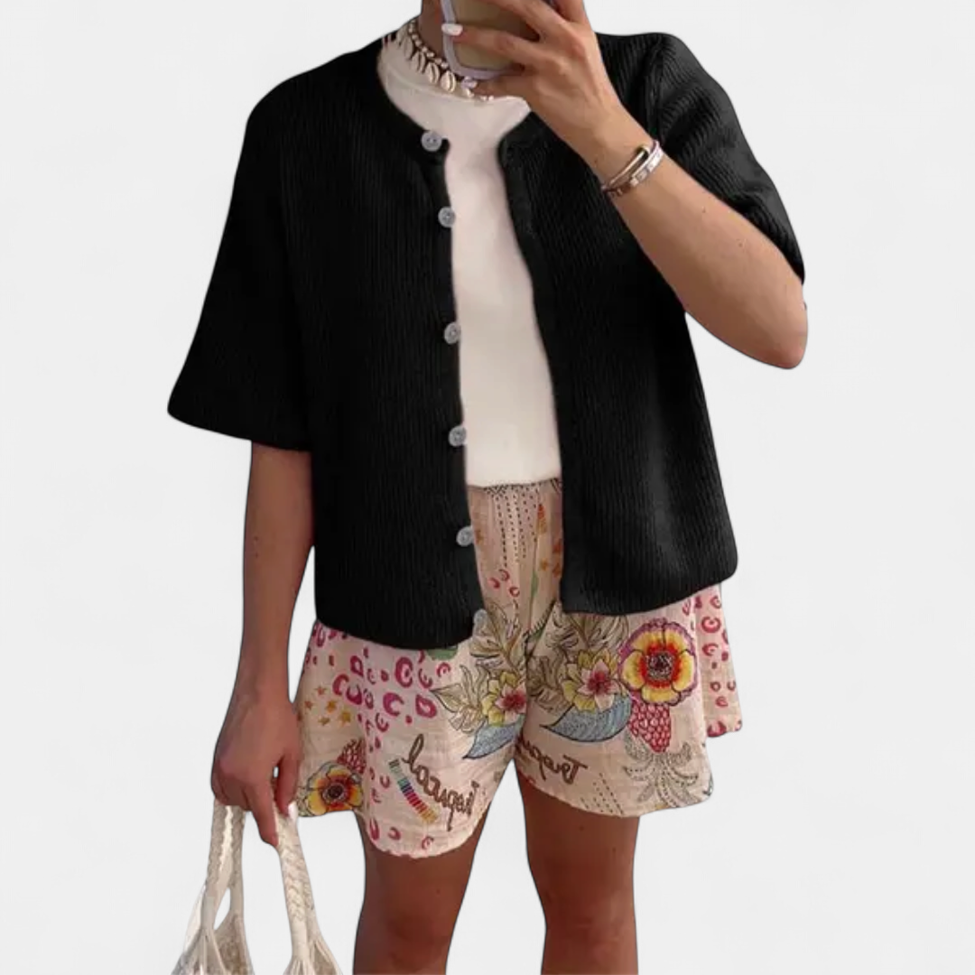 JOSIE | Soft Ribbed Button-Down Short Sleeve Cardigan