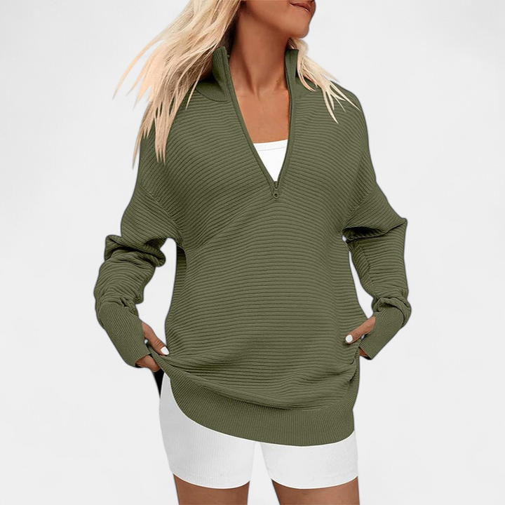 ENNA - Women Quarter Zip Rib Knit Pullover Sweater