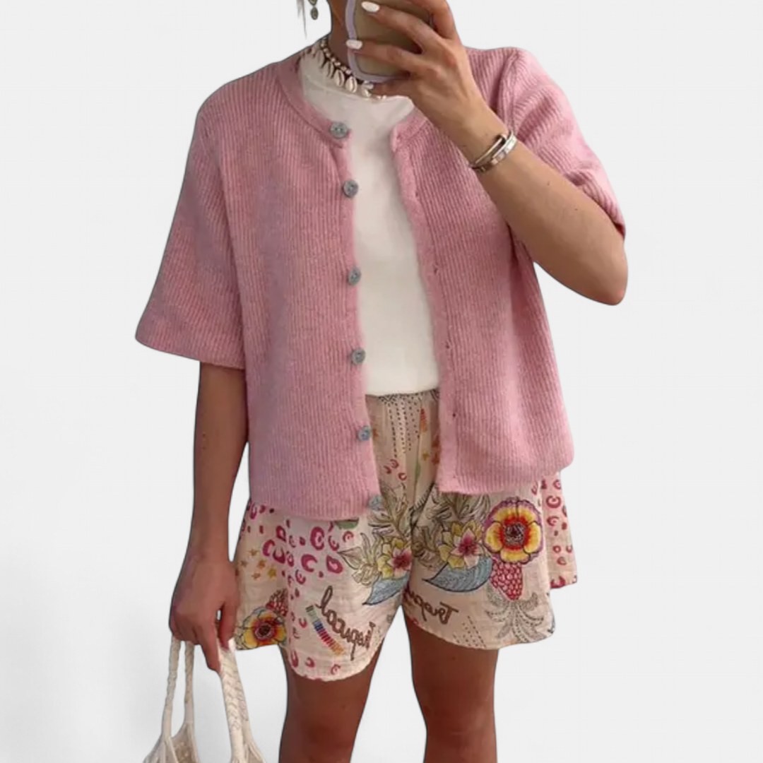 JOSIE | Soft Ribbed Button-Down Short Sleeve Cardigan