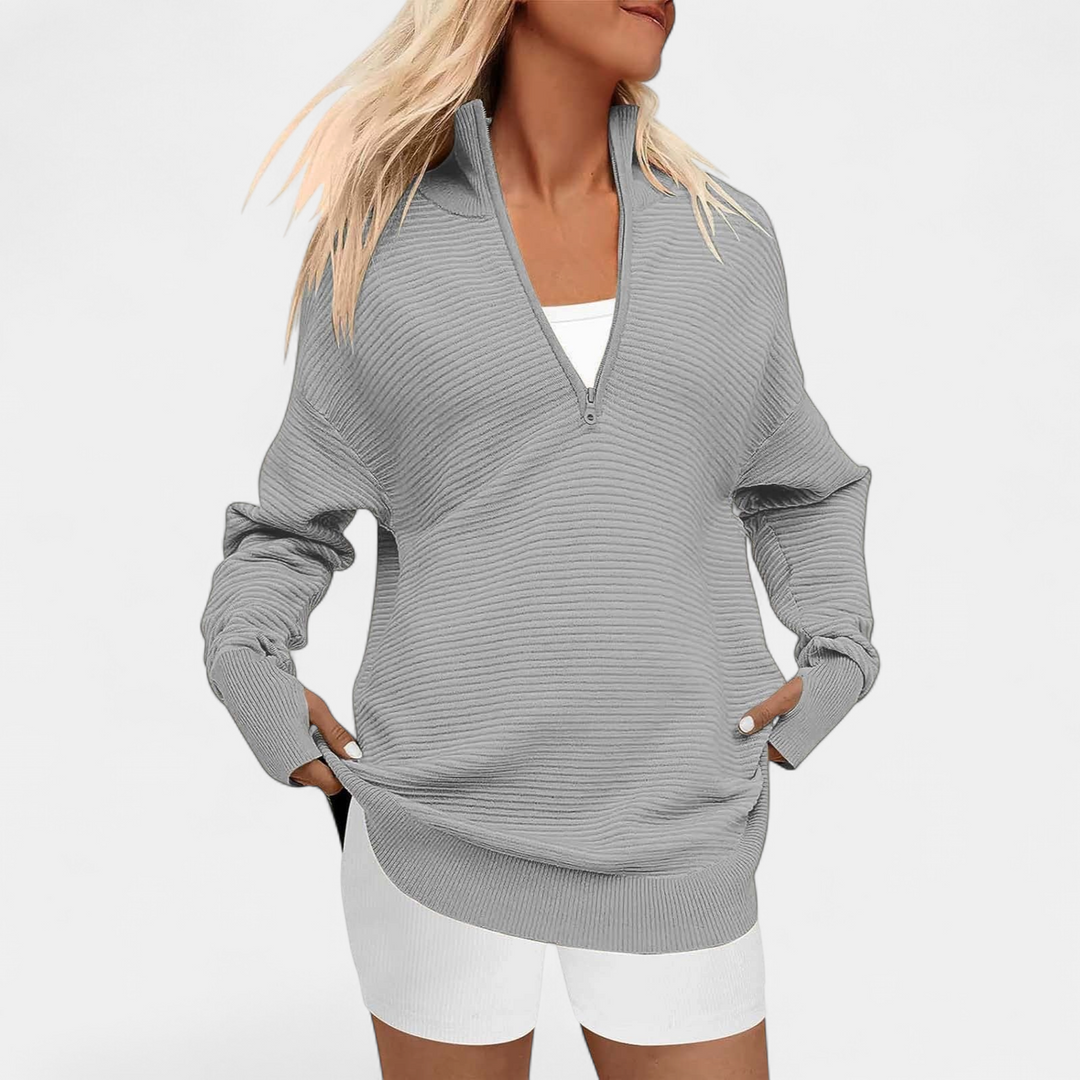ENNA - Women Quarter Zip Rib Knit Pullover Sweater