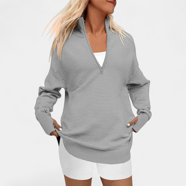 ENNA - Women Quarter Zip Rib Knit Pullover Sweater
