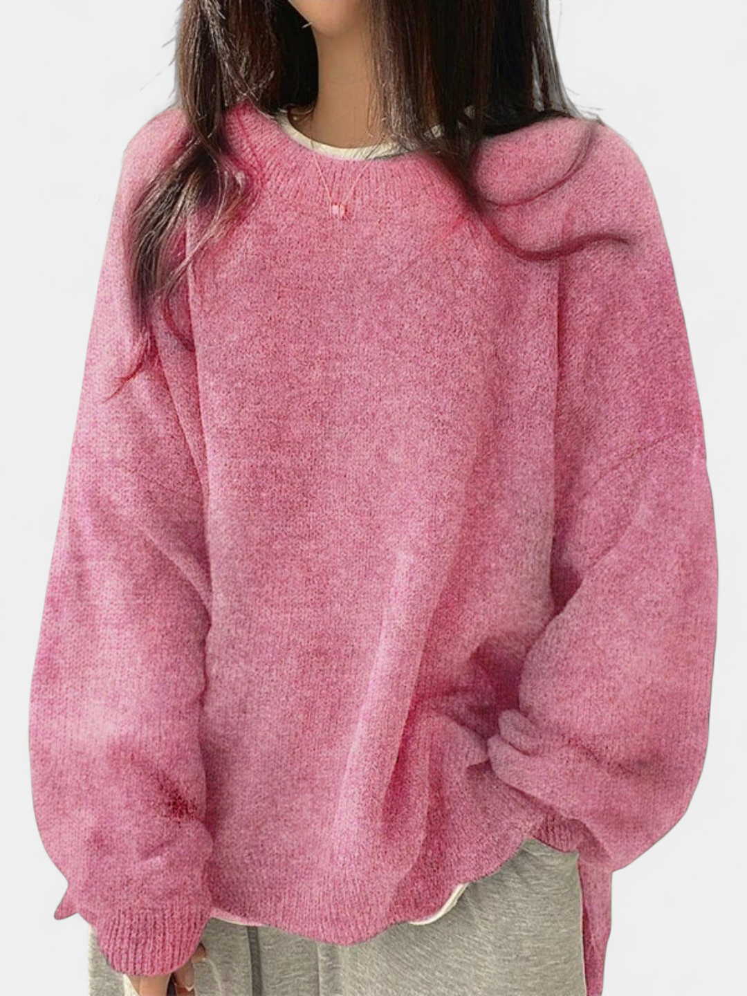 KIARA - Women's Drop Shoulder Split Hem Round Neck Sweater