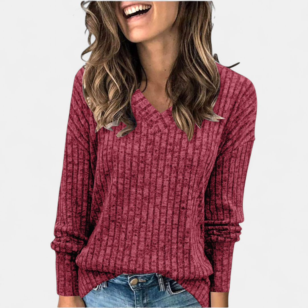 KASHA - Casual V-Neck Long Sleeve Sweater