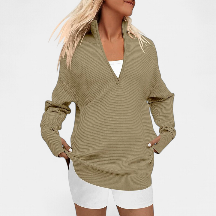 ENNA - Women Quarter Zip Rib Knit Pullover Sweater
