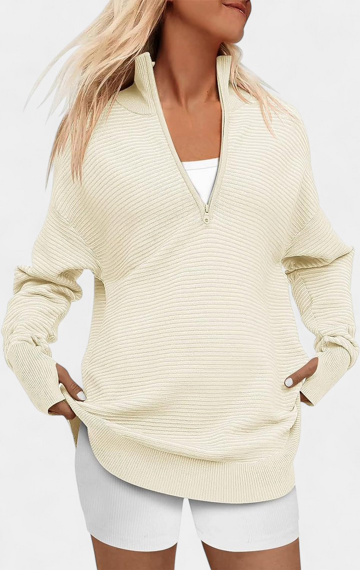 ENNA - Women Quarter Zip Rib Knit Pullover Sweater