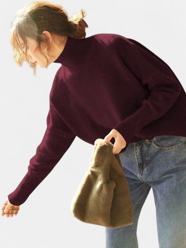CAMILLE - Women High Neck Loose Knit Pullover Sweater