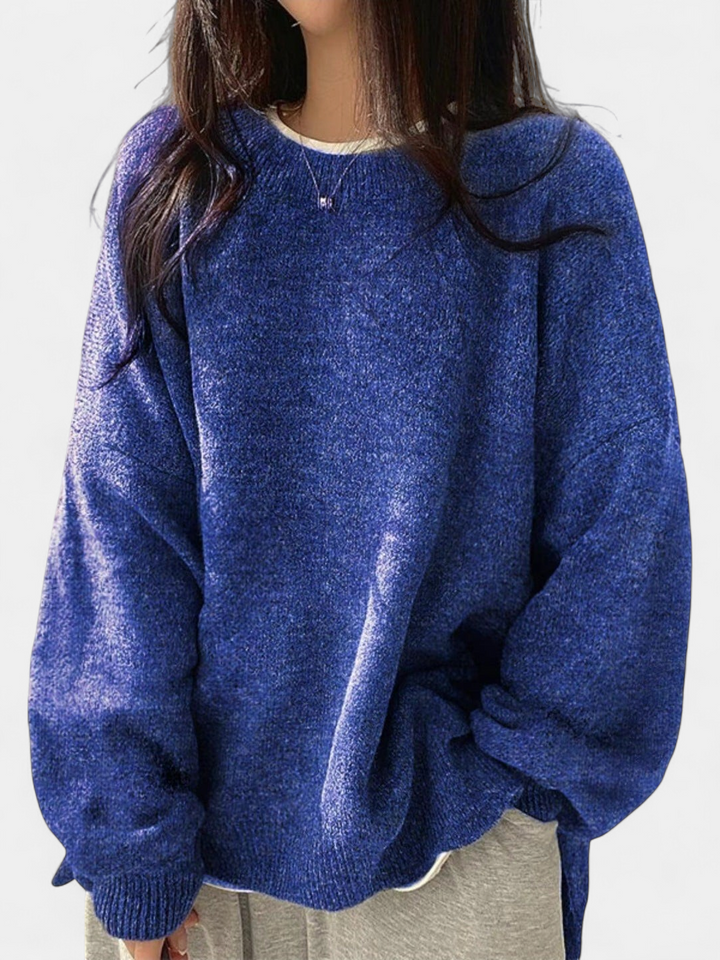 KIARA - Women's Drop Shoulder Split Hem Round Neck Sweater