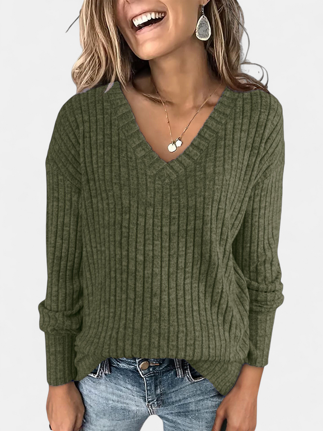 EVELYN - Women V Neck Oversized Lightweight Knit Sweater