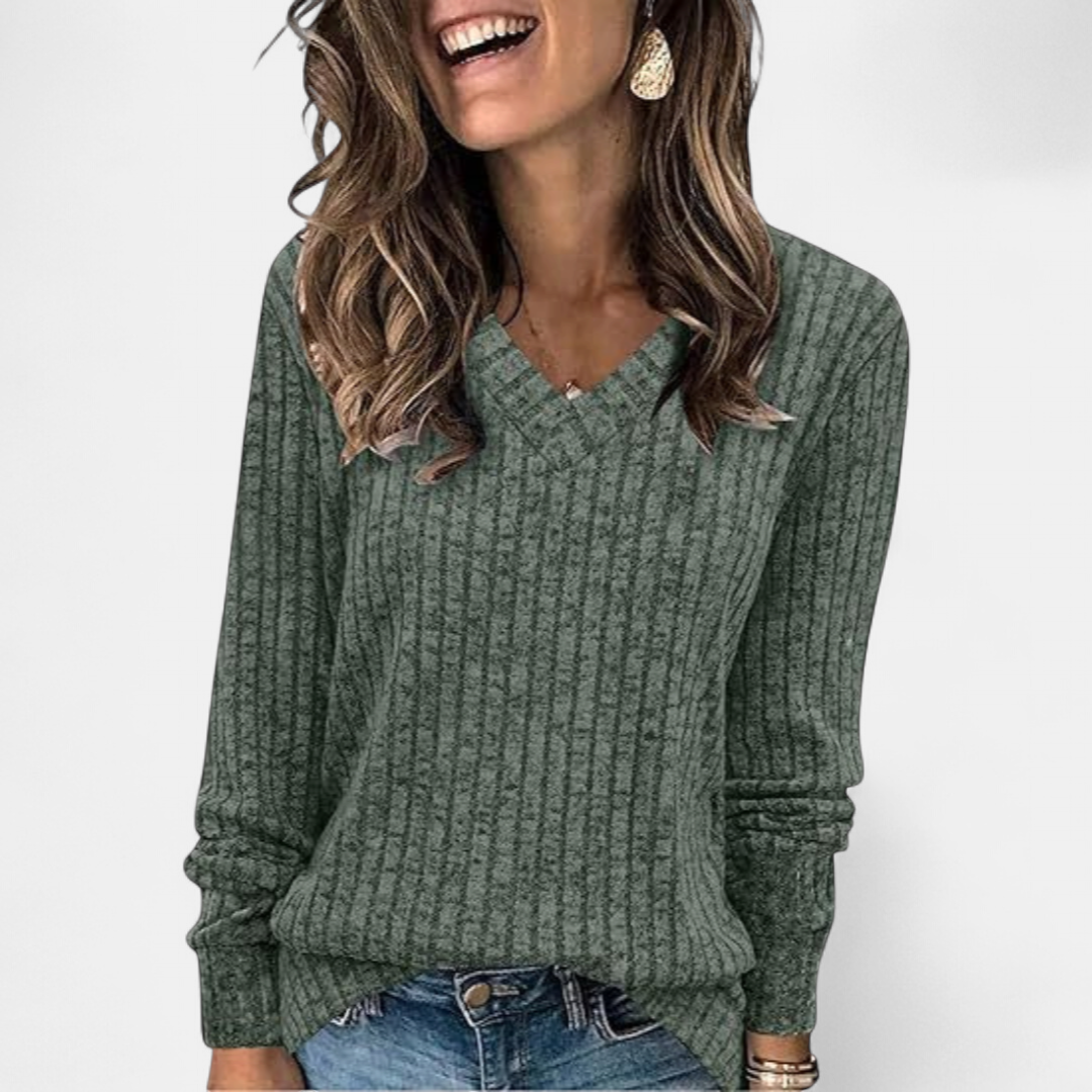KASHA - Casual V-Neck Long Sleeve Sweater
