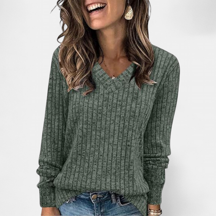 KASHA - Casual V-Neck Long Sleeve Sweater
