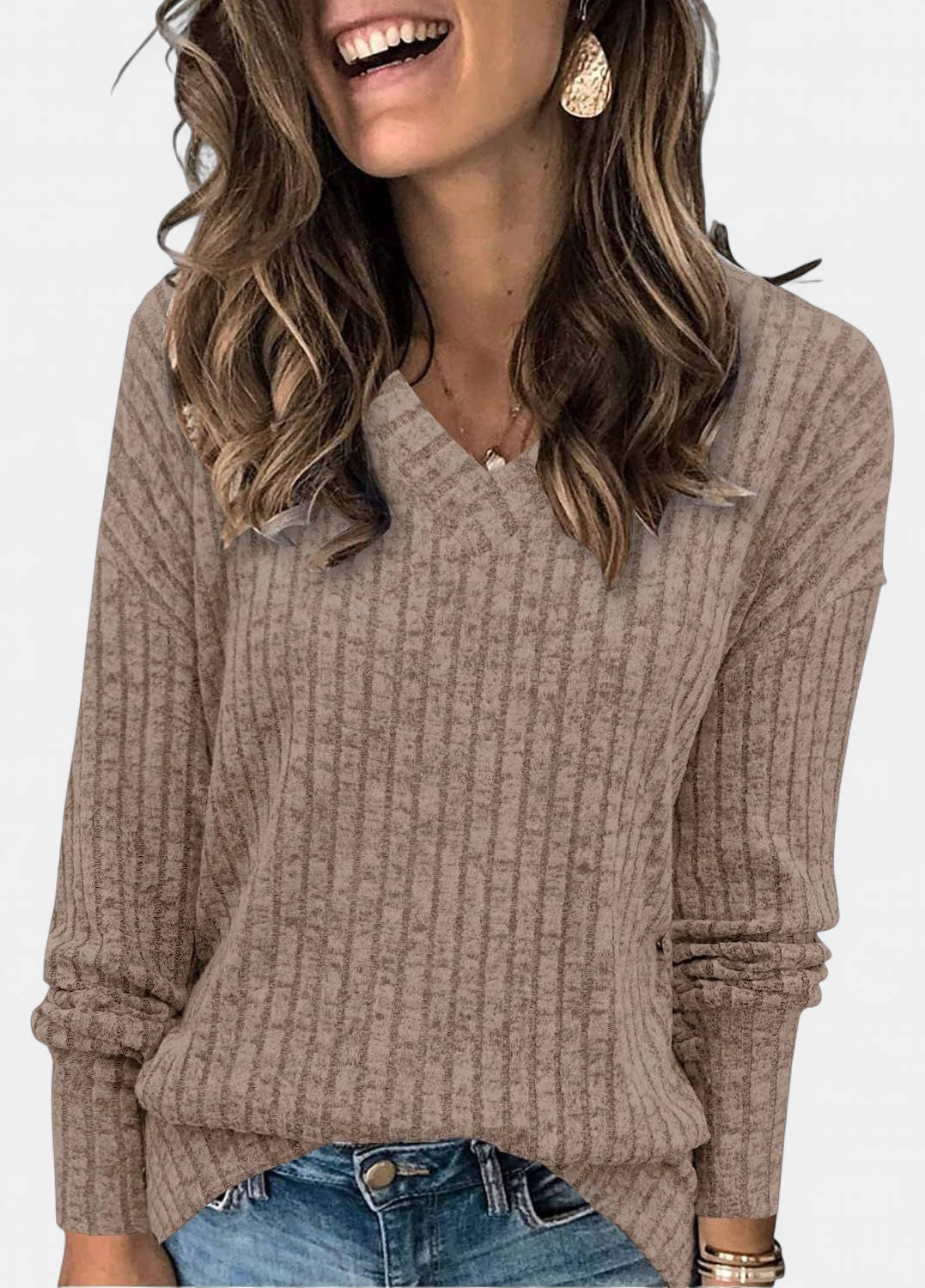 EVELYN - Women V Neck Oversized Lightweight Knit Sweater