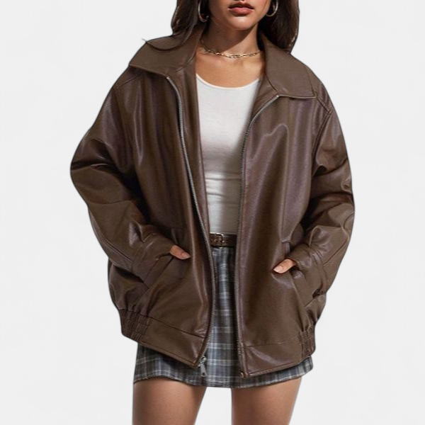 KENDRA - Women's Oversized Faux Suede Leather Motorcycle Jacket