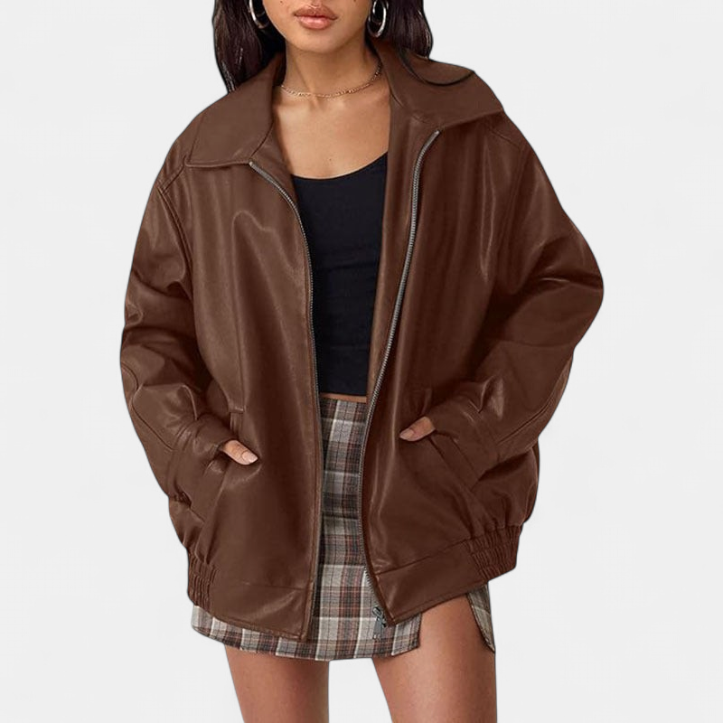 KENDRA - Women's Oversized Faux Suede Leather Motorcycle Jacket